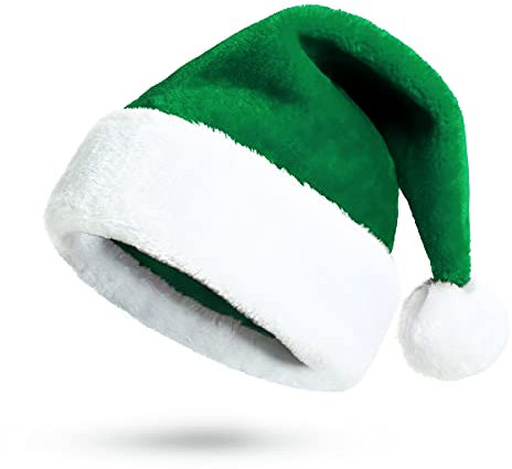 KONVINIT Grüne Weihnachtsmütze Nikolausmütze plüsche weihnachtsmann mütze Santa Mütze Nikolaus,Weihnachtself Mütze Elf Mütze für Erwachsene,grüne