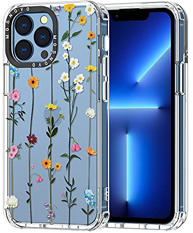 MOSNOVO Case for iPhone 13 Pro, [Buffertech 6.6ft Military-Grade Drop Protection] [Anti Peel Off Tech] Clear TPU Bumper Phone Case Cover Design - Wildflowers