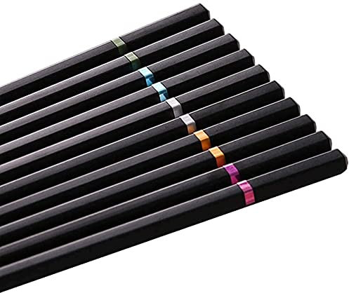 ZHANGDONG Palillos Chinos Palillos japoneses Palillos Sushi Acero Inoxidable Juego de Regalo de Palillos Chinos de aleación de Fibra de Vidrio de 10 Pares/Palillos Naturales Reutilizables, pa