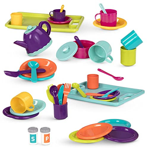 Battat - Dîner et goûter - 45 pièces - Service de thé Table et Accessoires - Cuisine Imaginaire - Théière, Plateaux, Assiettes, Couverts, Divers, à partir de 3 Ans