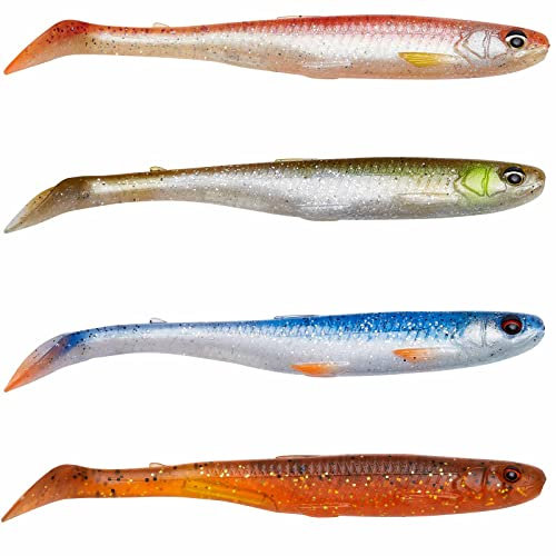 Savage Gear Slender Scoop Shad Mix - 4er-Pack, Klarwasserköder, Ideal für Barsch, Zander, Hecht, Perfekt für Süßwasserangler, Stint, Grünsilber, Plötze, Motoröl Klarwassermix 13 cm
