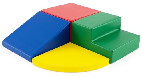 GOPLUS 4 TLG. Schaumstoffbausteine, Softbausteine zum Klettern & Rutschen, Riesenbausteine aus PU, EPE für Kinder ab 3 Jahren, Großbausteine mit vielseitige Formen für Kinderzimmer (Rot-bunt)
