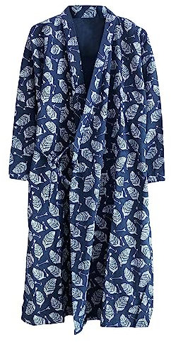 G-LIKE Unisex Kimono Nightdress Bathrobe - Traditional Japanese Haori Yukata Style 100% Cotton Spring Summer House Dress Sauna Gown Lightweight Thin Sleepwear for Men and Women, darkblue, L