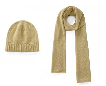 GreenMount Women 100% Pure Cashmere Beanie Hat & Cashmere Scarf Set with Gift Box for Women Winter Plant Dyeing Thanksgiving