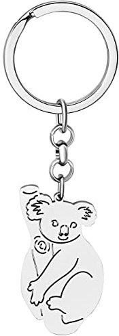 BAMAY Porte-clés en Acier Inoxydable Avec Ours Koala Australien Cadeaux pour Femmes Filles Porte-clés de Voiture Charms Plaqués Or et Argent 18K (Plaqué Argent
)