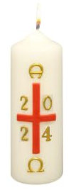 Kopschitz Kerzen Osterkerze rotes Kreuz mit A und O, Jahreszahl 140 x Ø 50 mm
