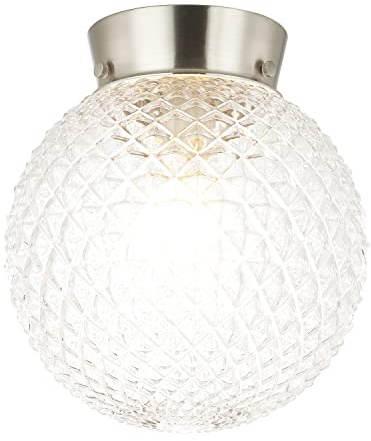 Happy Homewares Elegant and Sleek Globe IP44 Bathroom Ceiling Light in Satin Nickel with Clear Glass Shade | 24cm x 20cm | 60w Max | Suitable for Hallways & Conservatories etc