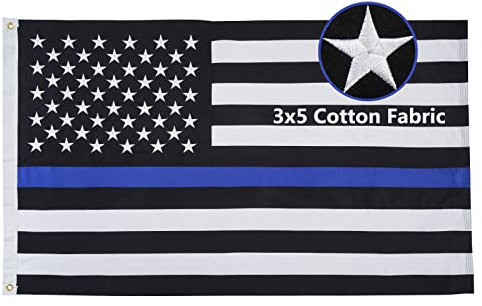 Homissor Dünne blaue Flagge, Baumwolle, Polizei-Flaggen, 90 x 152 cm, bestickter Stern, robuste Rückseite, blaue Flagge, gestreift, blaue Linie, Lives Matter, Flaggen, Banner mit 2 Messingösen