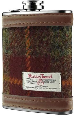 6oz Harris Tweed Hip Flask – Stainless Steel Tartan Liquor Hip flasks for Men - Leak Proof - Pocket Friendly - Gift Box Christmas - Liquor, Whisky, Rum (Rust Check Tartan)