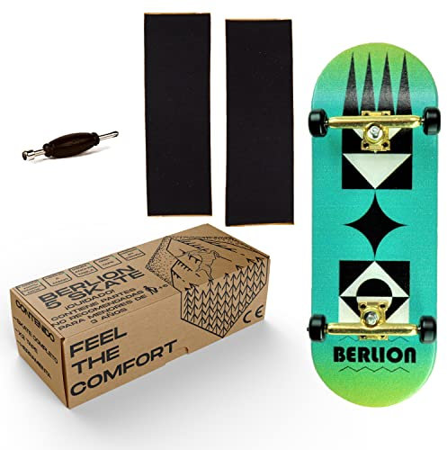 BERLION Professionelle Fingerskate aus Holz Pro, Mini-Skateboard, kleines Fingerboard, Schleifen und Räder, Anti-Stress-Spielzeug (Grün)