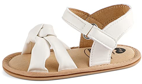 LACOFIA Baby Girls Sandals Infant Summer Shoes Anti-Slip First Walking Shoes White 6-12 Months
