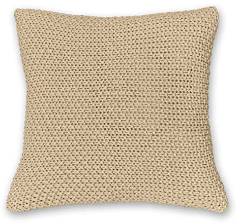 wometo Kissenbezug Strick 45x45 beige - Reißverschluss Oeko-TEX Sofakissen Dekokissen warme weiche Kissenhülle mit edlem und schlichtem Strickmuster