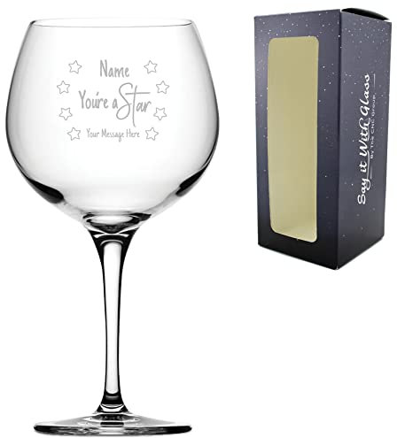 Personalised Engraved Gin Cocktail Glass with You're A Star Design, Personalise with Any Message, Gift Box Included, Laser Engraved, Thank You Gratitude Retirement Teacher Gift