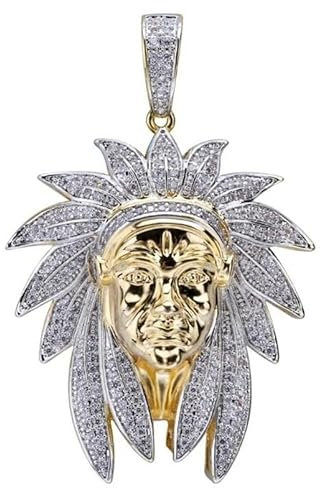 Indian Häuptling Kopfmaske Hängematte und Halskette Hip-Hop Gold und Silber Herren Schmuck Hängematte