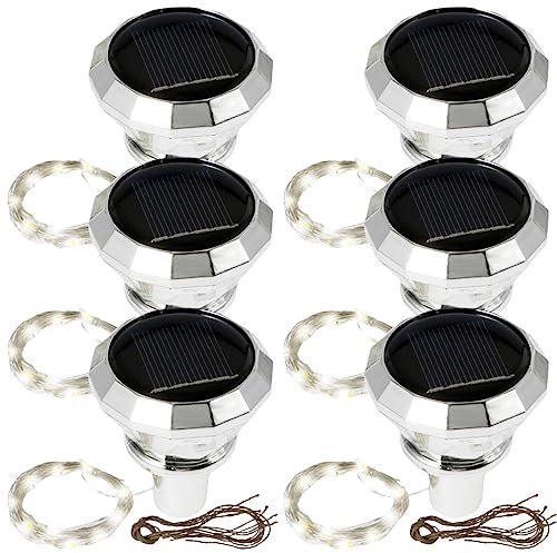 6 luces solares para botellas de vino de 2 m, 20 luces LED de alambre de cobre, IP65, impermeables, luces de corcho flexibles, luces de cadena de luces de encendido/apagado automático para decoración