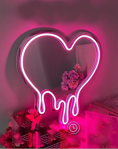 Ulalaza Acryl-Neon-LED-Herz/Katze/Buchstabe/gewellter Hexenspiegel, Wanddekoration, gotisch, romantisch, niedlich, für Schlafzimmer, Zuhause, Arbeitszimmer, Wohnheim, Hochzeitsdekoration