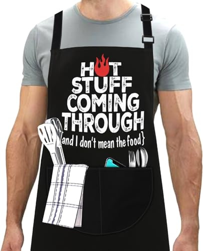 LINEN CLOSET® Black Aprons for Men Funny Professional Bbq Aprons Kitchen Cooking Gift Apron with 2 Front Pockets Home Kitchen Garden Work Restaurant