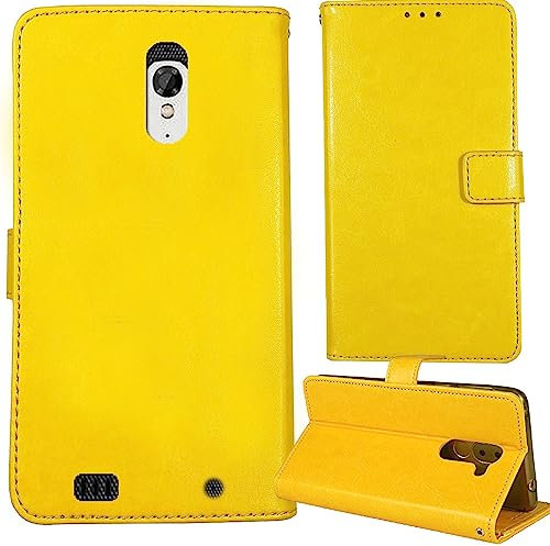 Tnviud Premium Retro Business Flip Book Stand Brieftasche Leder Tasche Schütz Hülle Handy Telefon Case Für Unihertz Atom XL/Atom L 4 Abdeckung Wallet Cover Etui Holder (Gelb)