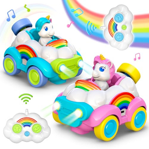 HappyGoLucky Voiture Telecommandé Enfant, Cadeau Fille 2 3 4 5 Ans Jouet Fille 2 3 4 5 6 Ans Jeux Enfant 3 4 5-7 Ans Jouet Garcon 3 4-6 Ans Voiture Enfant Licorne Jouet
