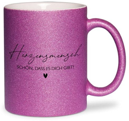 glitzertassen.de® | Herzensmensch - Schön, dass es dich gibt | Tasse mit Glitzer | Geschenkidee | Muttertag | Mama | Kaffeebecher | Keramik | 330 ml | Violett