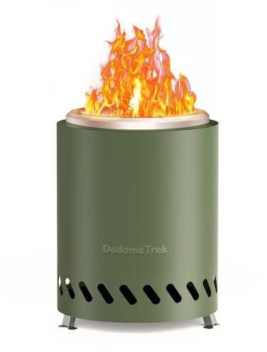 DodomeTrek Chimenea de mesa de 7.1 pulgadas sin humo con bolsa de transporte, mini hoguera al aire libre con soporte, estufa portátil de camping para patio, alimentado por pellets o madera, acero