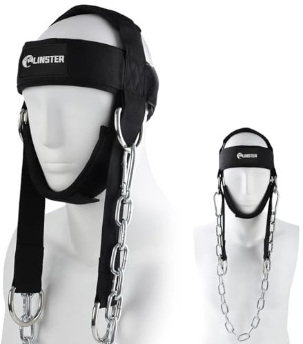 LINSTER Nackentrainer, Neck Trainer mit 5 mm Gepolstertem Nackenaufbau und Verstellbarer Langer Stahlkette und Riemen, Nacken Training Ausrüstung für Muskelwachstum und Krafttraining