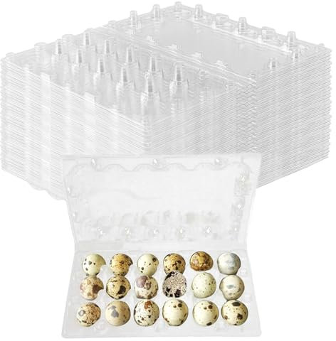 NAMYEUT 40 Stück Wachteleierschachteln 18er Plastik, 18 Gitter Kunststoff Wachtelei Kartons PVC Eierhalter, Transparente Eierschachteln mit Deckel für Wachteleier Verpackung