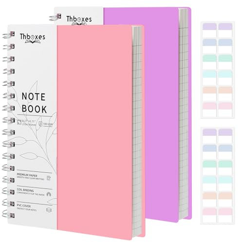 Thboxes 2 Pack Notebook A5 Lined, 400 Pages A5 Notepad Spiral Notebook, 100GSM Thick Paper for Women Men Office School, 24 Labels, 14.5 X 21 cm