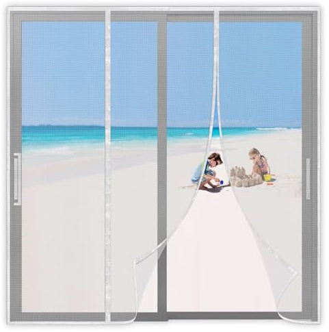 Moustiquaire Aimantée Porte-Fenêtre Fermeture Magnétique Ultra Fine Moustiquaire Porte Coulissante Rideau Anti Mouche Installation Sans Perçage avec Bande Adhésive, Blanc 255x220cm