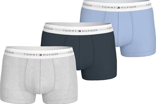 Tommy Hilfiger Men’s 3 Pack Trunks with Logo Waistband, Multicolor (Ice Hthr/Mil Den/Swt Blu), M