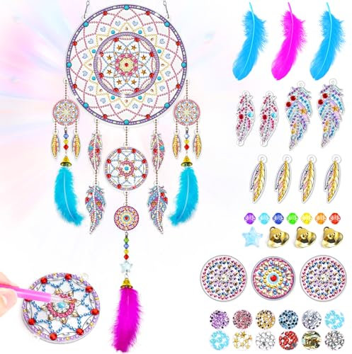 Basteln Mädchen 5 7 8 10 Jahre Geschenkideen, Geschenke für Mädchen 6 9 11 12 Jahre Diamond Painting Kinder Traumfänger Bastelset Kinder ab 6 Jahre Sonnenfänger Spielzeug Geburtstagsgeschenk Windspiel