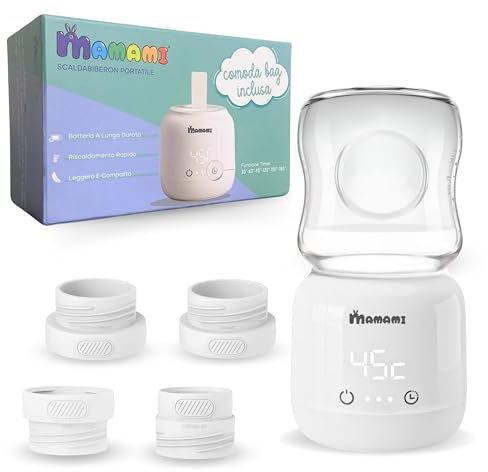 Mamami Scaldabiberon Portatile senza fili, Nuova Funzione Timer Integrata, Compatibile con i migliori brand, Scaldabiberon Portatile, scalda biberon neonato portatile, Scalda il latte in 2 minuti