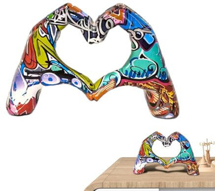Herz Gesten Statue Skulptur Herz Hände Skulptur | Romantische Deko Herz Graffiti | Handskulpturen Herz mit bunter Malerei Pop Art Figuren mit AM-Gesten