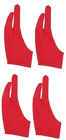 Healeved 4pcs Two-Finger Gloves Sketch Glove for Artist Sweat Feature Red Spandex Material