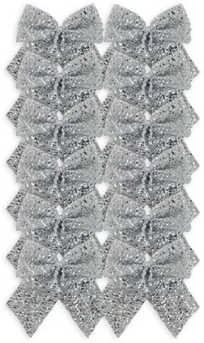 12 SILVER Glitter Tinsel 7cm Bows Christmas Wedding Decoration Tree Card Crafts Bow