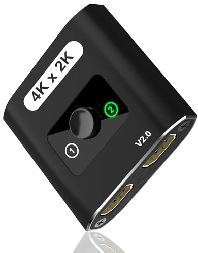 HDMI Switch, 4K@60Hz Aluminium Bi-Direktionaler HDMI Umschalter aus, 1 Eingang 2 Ausgänge/2 Eingang 1 Ausgang, Unterstützt 4K 3D HDR für Xbox, PS5/4/3, Fire Stick, Roku, HDTV, Projektor