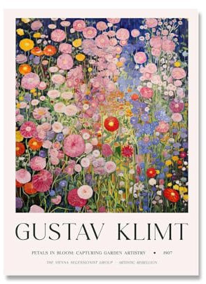 Matvsd Kohecs Gustav Klimt Rosa Rote Blumen Wandkunst - Poster - Wanddekoration 40x60 cm - Ungerahmt