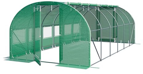 TOOLPORT Foliengewächshaus Gewächshaus 3x6m Premium mit schwenkbarer Türkonstruktion PE-Plane 180 g/m² grün transparent