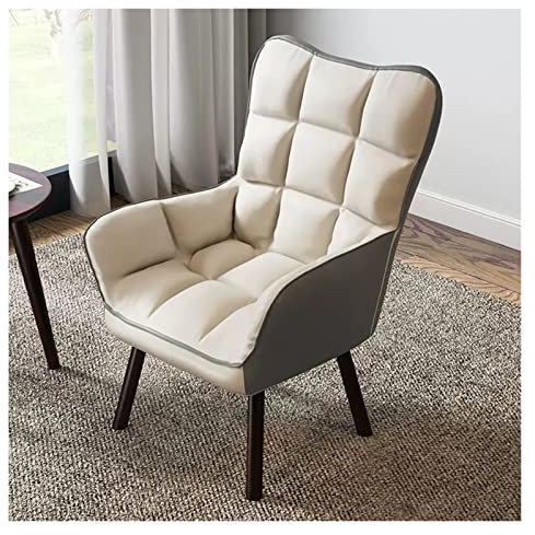 CAFIEDR Mid-Century Modern Sessel - Loungesessel mit hoher Rückenlehne und Beinen aus Massivholz, gepolstertes Freizeitsofa aus Stoff für das Wohnzimmer, ohne Ottomane, Weiß