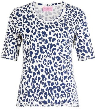 Betty Barclay Damen Basic Shirt mit Rippenstruktur 40, Weiß/Dunkelblau