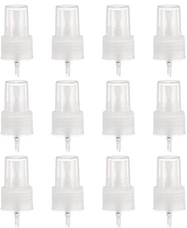 QUARKZMAN 12 Pcs Bouchon Spray Transparent, 24/410 Vaporisateur Brume Réutilisable Pompe Remplacement pour Bouteille Spray Bouchon Plastique à Rayures pour Parfum Cosmétique Spray Corporel