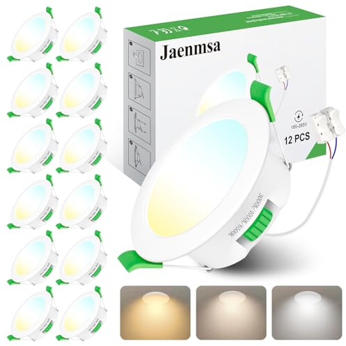 Jaenmsa LED Einbaustrahler 230V Dimmbar, 7W Flach 65-75mm Einbauø, 12er Set | LED Spot Dimmbar, IP44 Deckenspots Warmweiß Neutralweiß Kaltweiß für Badezimmer, Küche, Wohnzimmer, Flur/Schlafzimmer