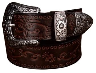 BODOBTF Gürtel im Court-Stil, geprägt, Western-Cowboy-Gürtel, Stahlschnalle, echtes Leder, Punk-Jeans-Gürtel für Herren, coffee, 115 cm