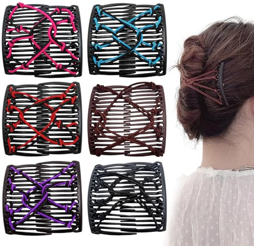 6 Stück dehnbare elastische magische Haarkamm-Clips Retro-Haarkamm Anti-Rutsch-Harz-Haarschmuck für Damen und Mädchen