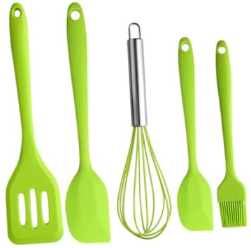 Didiseaon Ensemble De 5 Pièces Ustensiles De Cuisine Anti-strict Outils De Cuisson Fendu Silicium Spatule Flipper Œuf Batteurs Pour Sûr Spatules De Cuisine Gel De Silice Green