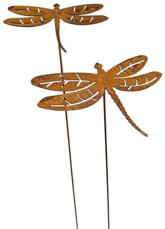 Bornhöft Gartenstecker Libellen, 2er Set, Rostoptik Metall, Gartendekoration aus Edelrost Metall Eisen Beetstecker