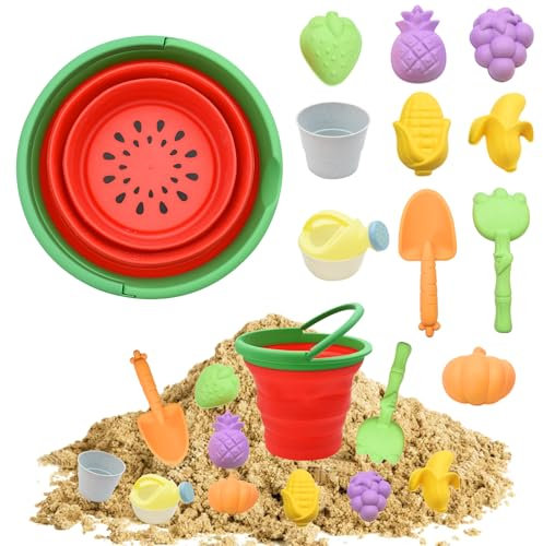 AolKee 11 pièces Seau Plage Enfant, Jouet de Plage, Bucket de Sable Pliable, Jouets de Grue de Sable, réutilisable, Bucket Pliable à Main de pastèque d'eau, Jeux d'été pour Enfants