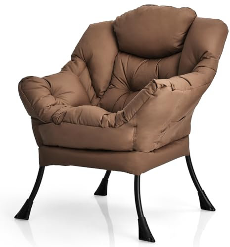 COSTWAY Sessel gepolstert, Relaxsessel mit Armlehnen & Seitentasche, Loungesessel, Fernsehsessel, Ohrensessel für Wohnzimmer, Schlafzimmer, Büro (Braun)