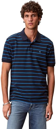Calvin Klein SS Striped Pique Monogram Poloshirt Lv04rf216g, Blau (Dunkles aphir), XL, Herren