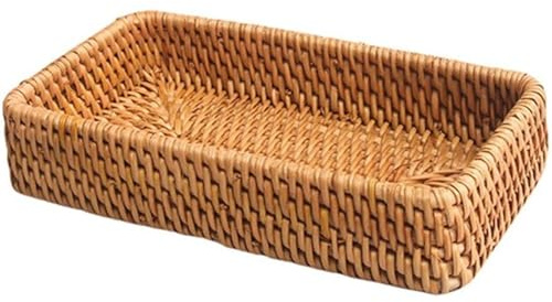 Shallow Rattan Wicker Tray for Keys, Perfume and Decor | Shallow rattan wicker tray for keys, perfume, candles, jewellery and remotes, ideal for vanity, entryway and table decor.